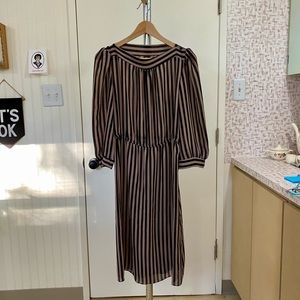 Vintage 1980s Sheer Black & Tan Striped Secretary Dress (As-Is)